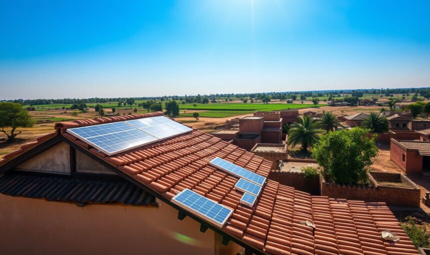 {"prompt":"A picturesque rural scene featuring a classic Indian dwelling, adorned with a charming tiled roof complemented by modern solar panels, seamlessly blending tradition with innovation. In the background, the serene village of Gujarat unfolds, showcasing warm earthy hues of mud-brick homes and lush green fields. Above, the azure sky bathes the landscape in brilliant sunlight, casting soft shadows that enhance the tranquil atmosphere. The overall mood reflects a harmonious coexistence of past and present, emphasizing sustainable living in a vibrant cultural tapestry.nnA traditional Indian house with a tiled roof and solar panels neatly installed, set against a backdrop of a rural Gujarat village with earthy tones and a clear blue sky.","originalPrompt":"A traditional Indian house with a tiled roof and solar panels neatly installed, set against a backdrop of a rural Gujarat village with earthy tones and a clear blue sky.","width":1704,"height":960,"seed":864850,"model":"flux","enhance":true,"nologo":true,"negative_prompt":"worst quality, blurry","nofeed":false,"safe":true,"isMature":false,"isChild":false}