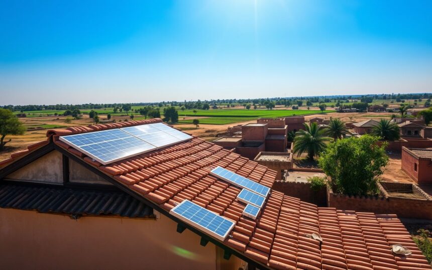 A_TRAD~1 {"prompt":"A picturesque rural scene featuring a classic Indian dwelling, adorned with a charming tiled roof complemented by modern solar panels, seamlessly blending tradition with innovation. In the background, the serene village of Gujarat unfolds, showcasing warm earthy hues of mud-brick homes and lush green fields. Above, the azure sky bathes the landscape in brilliant sunlight, casting soft shadows that enhance the tranquil atmosphere. The overall mood reflects a harmonious coexistence of past and present, emphasizing sustainable living in a vibrant cultural tapestry.nnA traditional Indian house with a tiled roof and solar panels neatly installed, set against a backdrop of a rural Gujarat village with earthy tones and a clear blue sky.","originalPrompt":"A traditional Indian house with a tiled roof and solar panels neatly installed, set against a backdrop of a rural Gujarat village with earthy tones and a clear blue sky.","width":1704,"height":960,"seed":864850,"model":"flux","enhance":true,"nologo":true,"negative_prompt":"worst quality, blurry","nofeed":false,"safe":true,"isMature":false,"isChild":false}