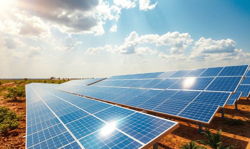 {"prompt":"A hyper-realistic representation of a 400KW solar energy installation located at Nagar Palika in Kutch, captured under the warm glow of afternoon sunlight. The scene radiates a sense of environmental stewardship, showcasing the solar panels glimmering with a vibrant blue hue against a backdrop of an expansive sky sprinkled with fluffy white clouds. The outdoor setting is enhanced by the surrounding landscape, alive with the rich earthy tones of the Kutch terrain and patches of green flora. The image highlights the scale of the installation, with intricate details of the solar panels' arrangement and their integration into the environment. This image embodies a clean, corporate aesthetic that promotes sustainable energy, conveying both a modern approach to energy solutions and a commitment to preserving the planet's resources through innovation and responsibility. The overall mood is optimistic and forward-thinking, inviting viewers to appreciate the harmony between technology and nature.nnPhotorealistic commercial image of "400KW solar setup at Nagar Palika, Kutch" in an outdoor setting with natural sunlight. Clean, corporate style emphasizing sustainable energy and environmental consciousness. Show scale and implementation.","originalPrompt":"Photorealistic commercial image of "400KW solar setup at Nagar Palika, Kutch" in an outdoor setting with natural sunlight. Clean, corporate style emphasizing sustainable energy and environmental consciousness. Show scale and implementation.","width":1706,"height":960,"seed":537080,"model":"flux","enhance":true,"nologo":true,"negative_prompt":"worst quality, blurry","nofeed":false,"safe":true,"isMature":false,"isChild":false}