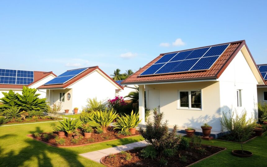 {"prompt":"A serene bungalow community in Adipur powered by sleek solar panels atop traditional single-story homes, basking in warm natural sunlight. The scene features neatly landscaped gardens with native plants, clear blue skies, and the vibrant energy of sustainable living. Soft morning light casts gentle shadows across the bright rooftops, highlighting the integration of modern renewable energy technology with charming bungalow architecture in a peaceful, eco-friendly neighborhood setting.nnSolar for Bungalows in Adipur","originalPrompt":"Solar for Bungalows in Adipur","width":1704,"height":960,"seed":105029,"model":"flux","enhance":true,"nologo":true,"negative_prompt":"worst quality, blurry","nofeed":false,"safe":true,"quality":"medium","image":[],"isMature":false,"isChild":false}