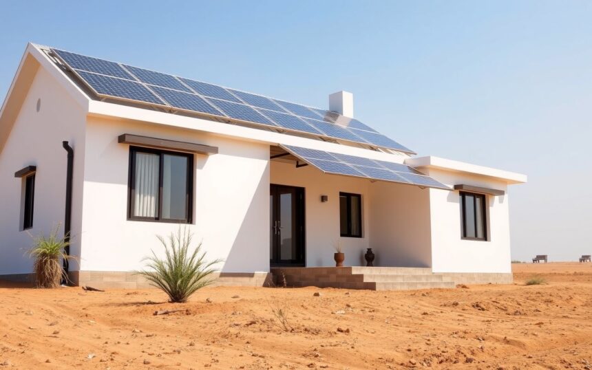 {"prompt":"A bright, eco-friendly bungalow in Gandhidham equipped with sleek solar panels on its sunlit roof, surrounded by a dry, sandy landscape under a clear blue sky, highlighting the integration of sustainable energy in modern home design within this arid Indian region.nnSolar for Bungalows in Gandhidham","originalPrompt":"Solar for Bungalows in Gandhidham","width":1704,"height":960,"seed":234700,"model":"flux","enhance":true,"nologo":true,"negative_prompt":"worst quality, blurry","nofeed":false,"safe":true,"quality":"medium","image":[],"isMature":false,"isChild":false}