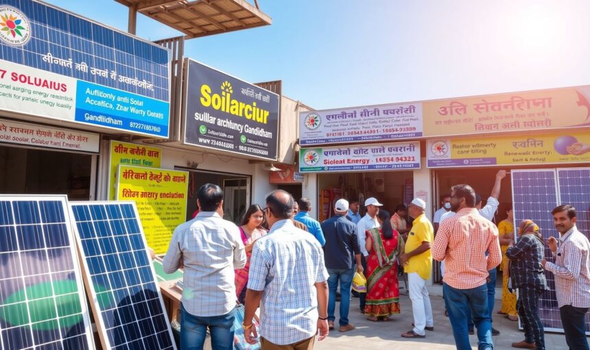 {"prompt":"A vibrant marketplace scene in Gandhidham showcasing a row of reputable solar energy vendors. Bright sunlight illuminates sleek solar panels displayed prominently outside modern storefronts adorned with colorful signage in both English and Gujarati. Customers, including families and contractors, interact enthusiastically with knowledgeable sales representatives amid vibrant banners highlighting renewable energy benefits. The atmosphere is bustling yet trustworthy, emphasizing the town's commitment to sustainable solar solutions under a clear blue sky.nnTrusted Solar Vendors in Gandhidham","originalPrompt":"Trusted Solar Vendors in Gandhidham","width":1704,"height":960,"seed":150939,"model":"flux","enhance":true,"nologo":true,"negative_prompt":"worst quality, blurry","nofeed":false,"safe":true,"quality":"medium","image":[],"isMature":false,"isChild":false}